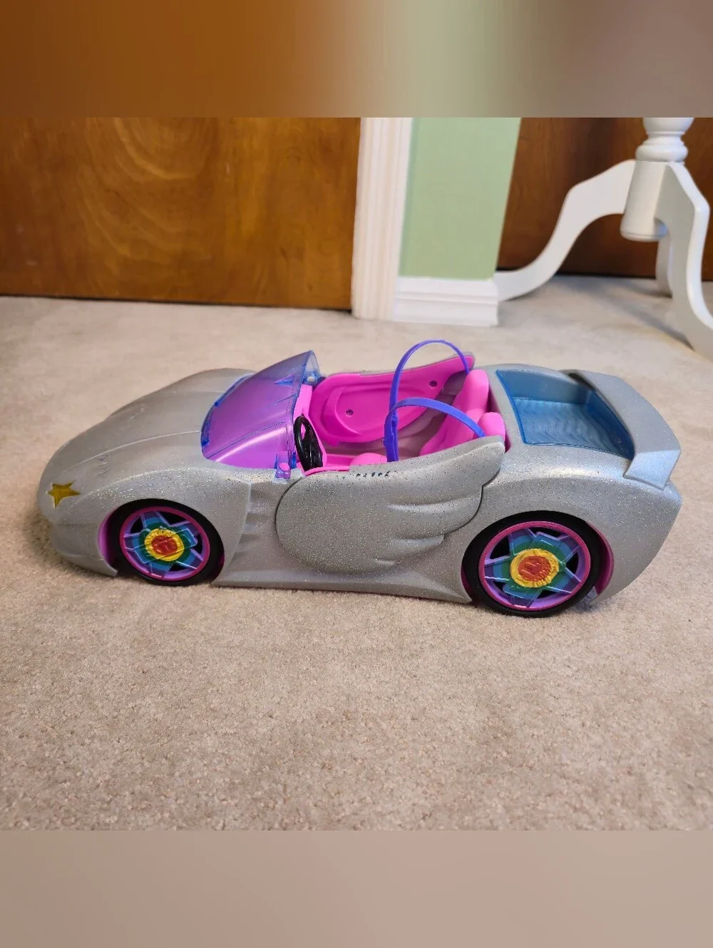 Barbie Extra Silver Sparkle Car w Pool Trunk Winged Doors Convertible Mattel